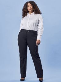 Damen Hose Premium Regular Fit in Schwarz, mit geradem Beinverlauf und Bundfalte
